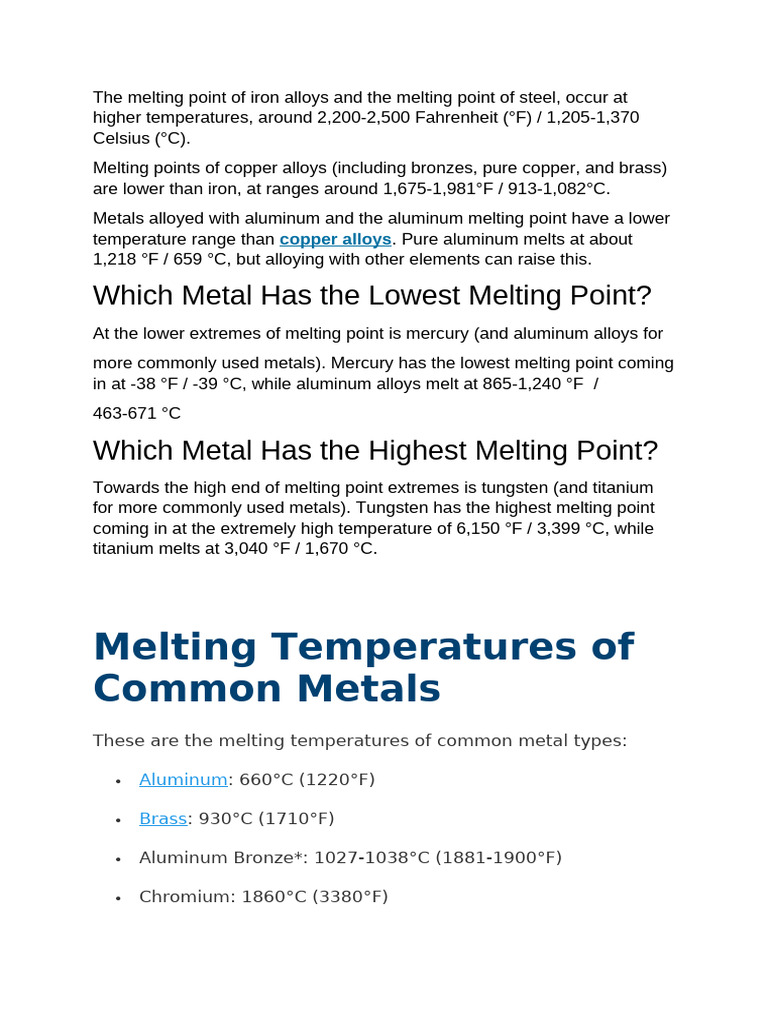 Melting Point of Metals & Non Metals | PDF