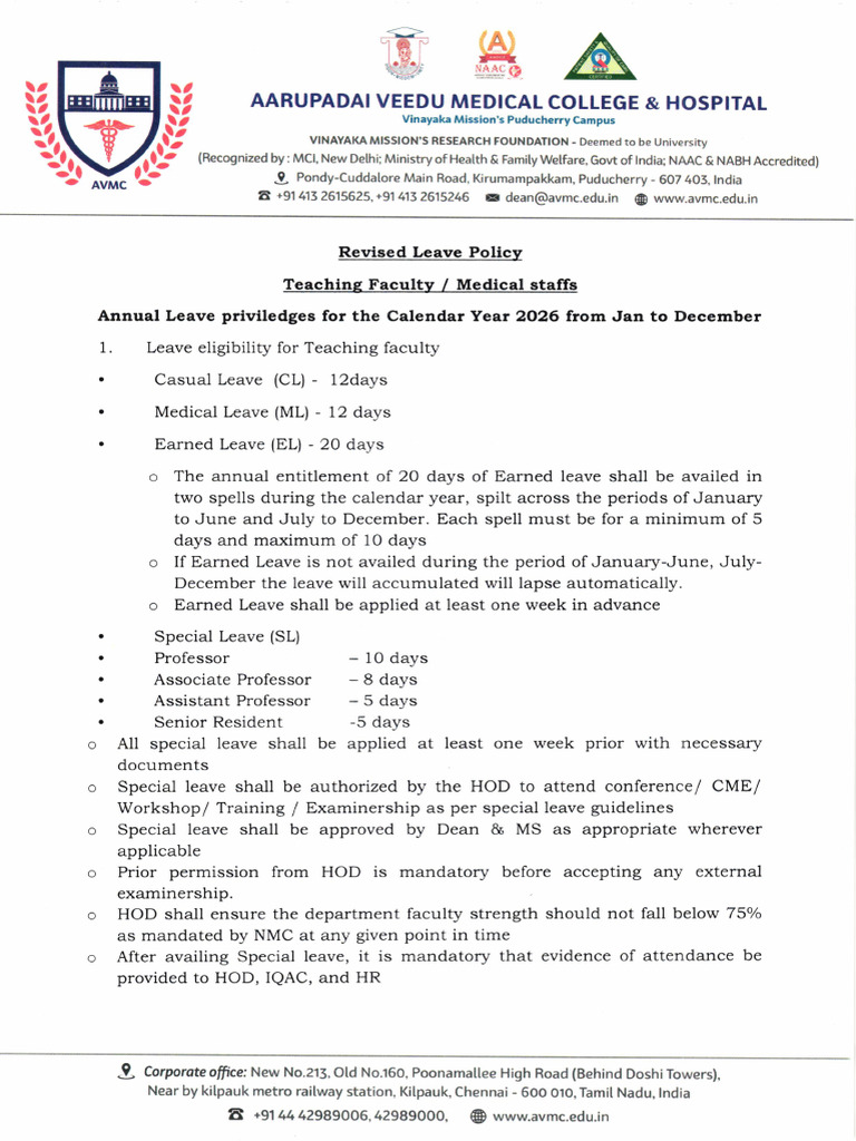 Revised Leave Policy - 2026 | PDF