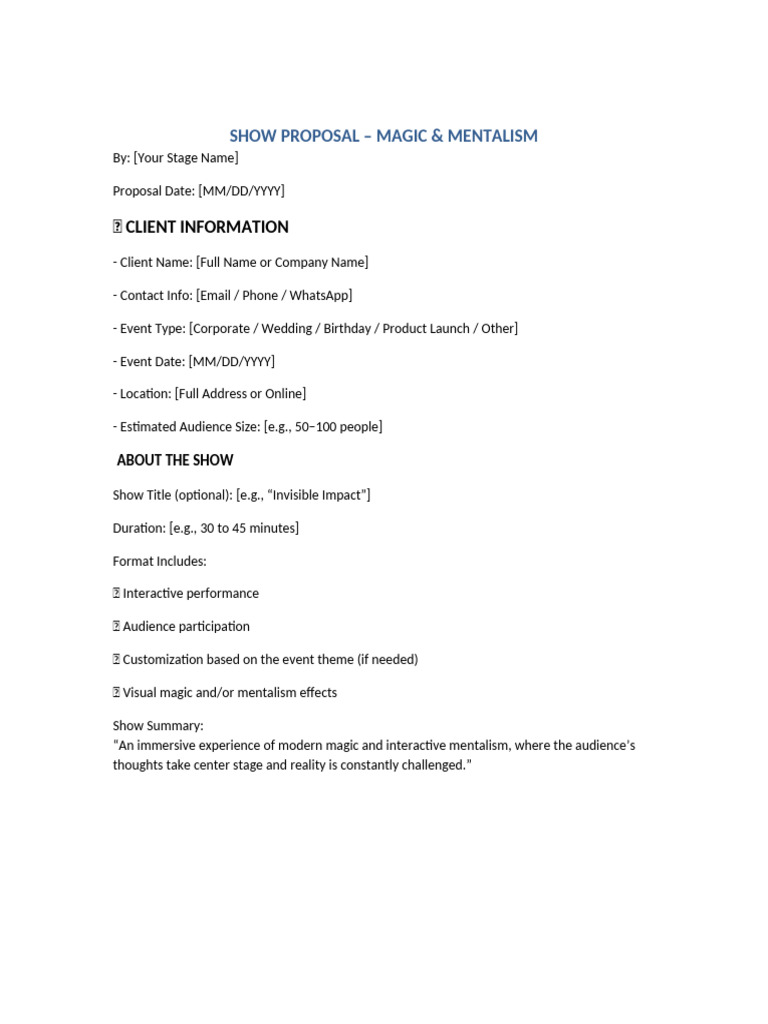 Magic Show Proposal Template | PDF