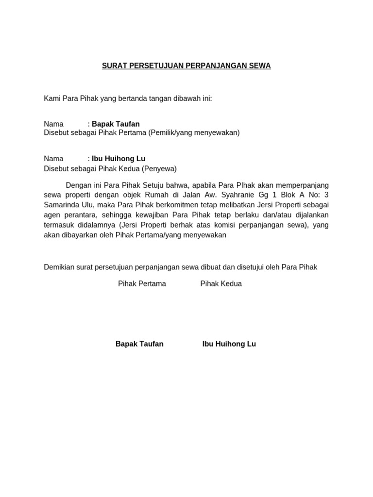 Contoh Draft Perpanjangan Sewa | PDF