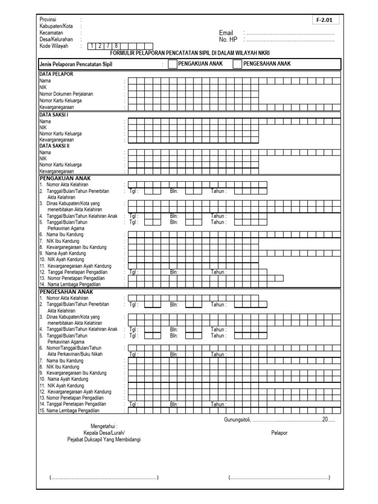 04. Form F 2.01 Pengakuan Anak Dan Pengesahan Anak | PDF
