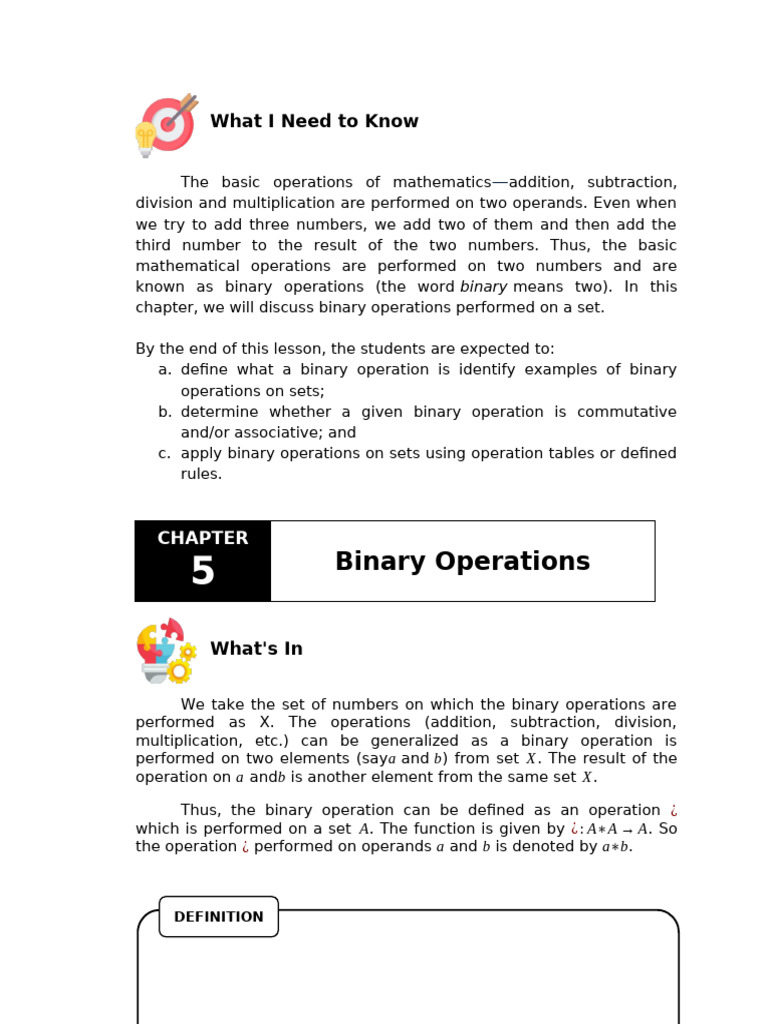 CHAPTER 5 BINARY OPERATIONS | PDF | Multiplication | Elementary Mathematics