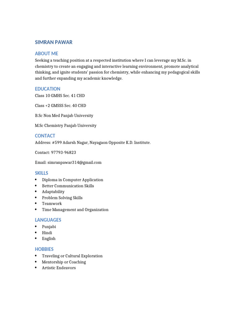 Simran Pawar CV | PDF