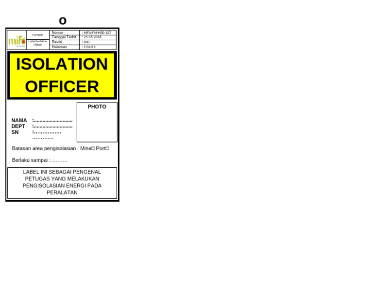 MFA-FM-HSE-127 Formulir Label Isolation Officer LOTO | PDF
