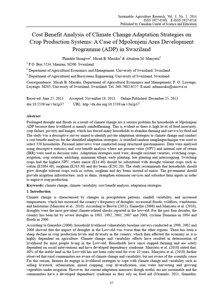 Cost Benefit Analysis of Climate Change Adaptation | PDF | Agriculture ...