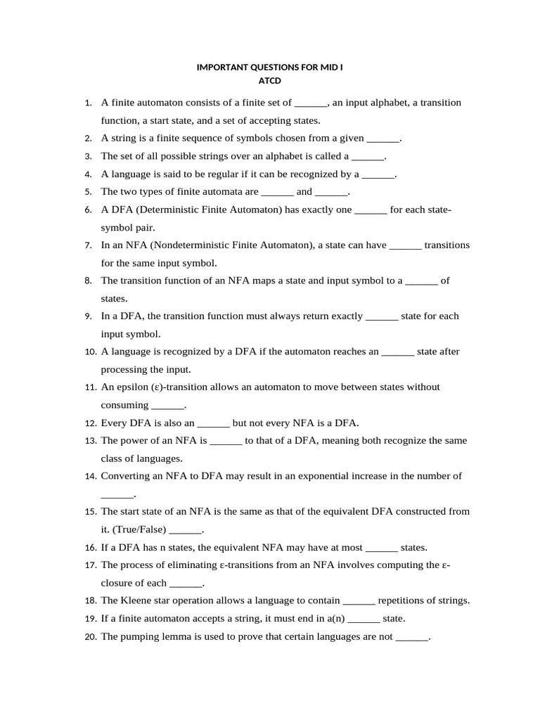 Atcd Impt Ques Mid I | PDF | Automata Theory | Mathematics
