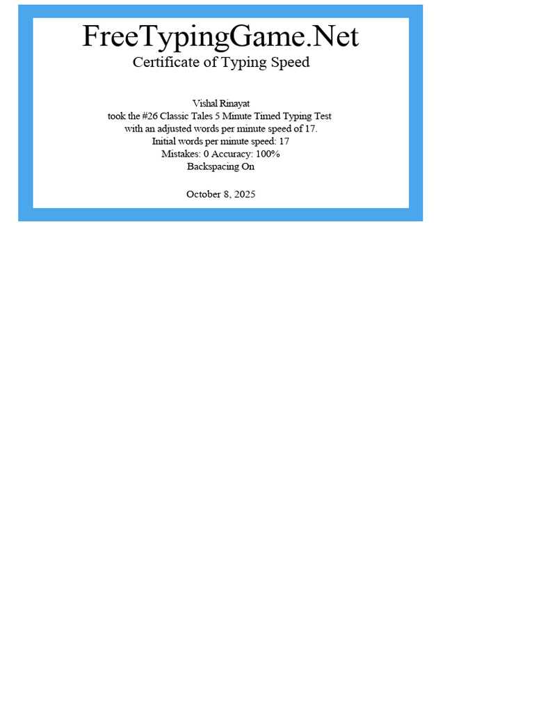 Typing Certificate | PDF