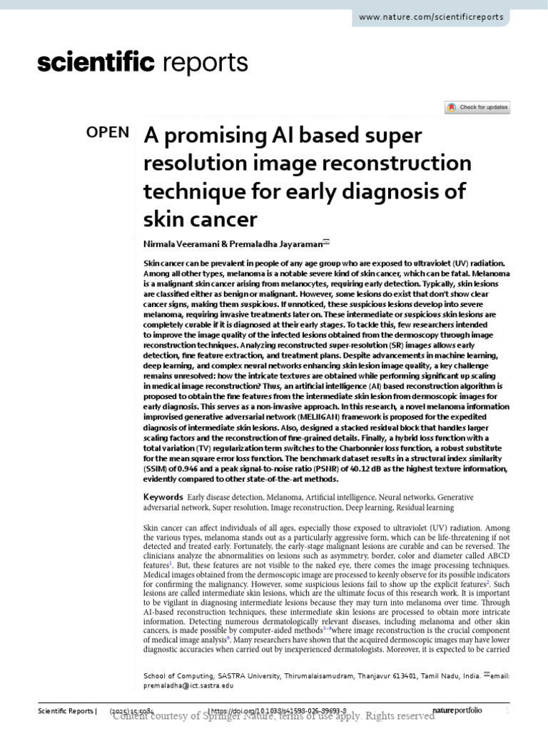A Promising AI Based Super Resolution Image Recons | PDF | Melanoma ...