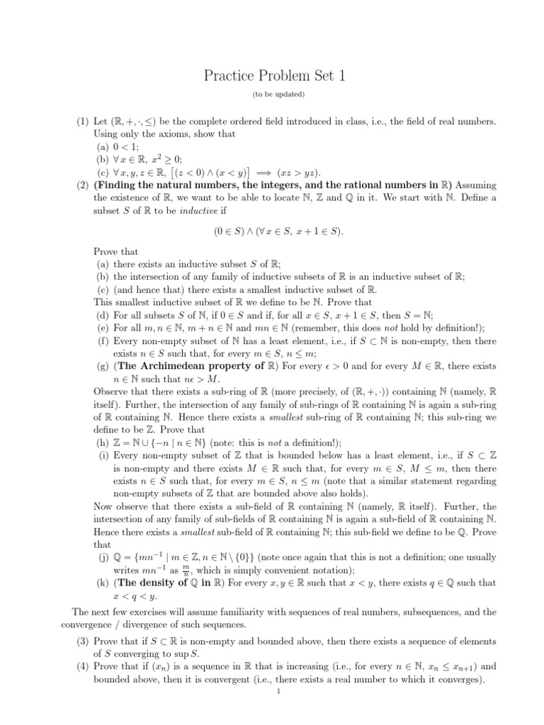 Exercise Set 1 | PDF | Real Number | Empty Set