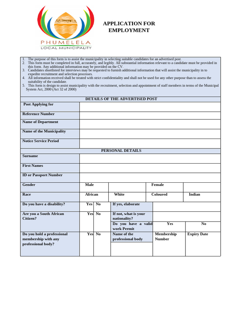 Application For Employment Form | PDF | Recruitment | Justice