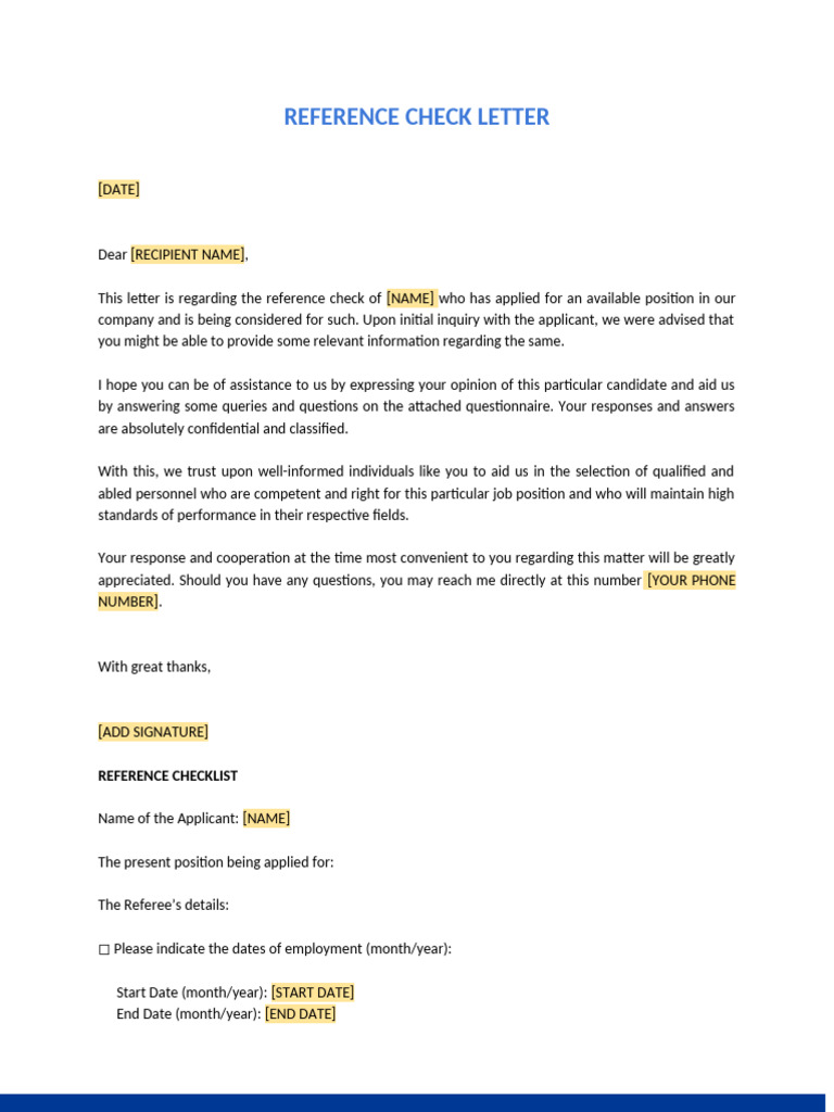 Reference Check Letter Template(US) | PDF