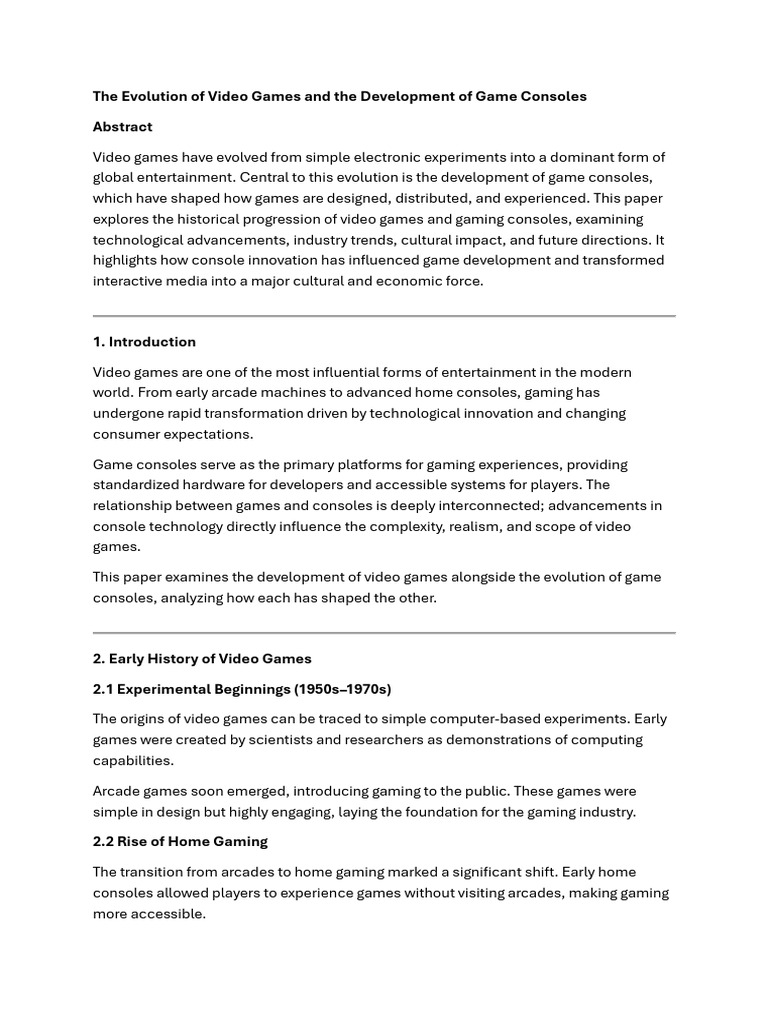 The Evolution of Video Games and the Development of Game Consoles | PDF ...