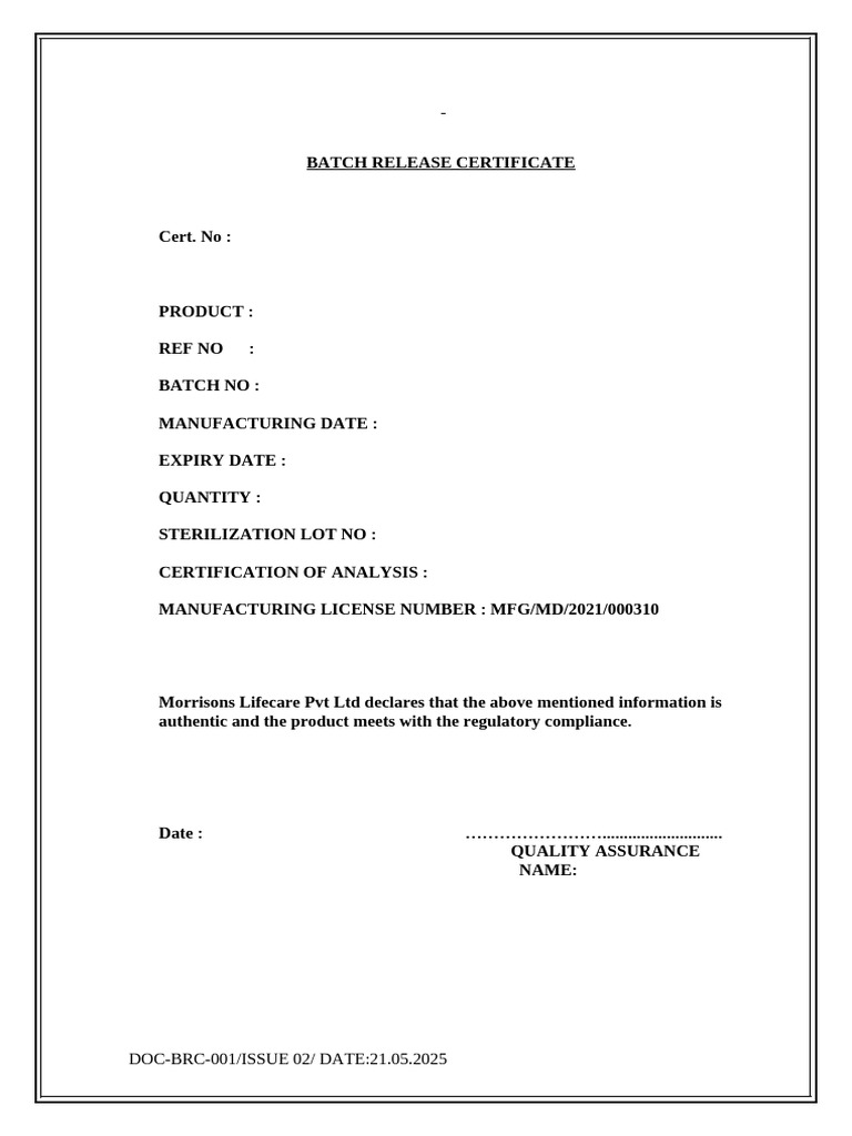 Batch Release Certificate-pk | PDF