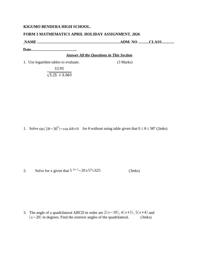 Math f3 April Assignment 2026 | PDF | Euclidean Geometry | Elementary ...