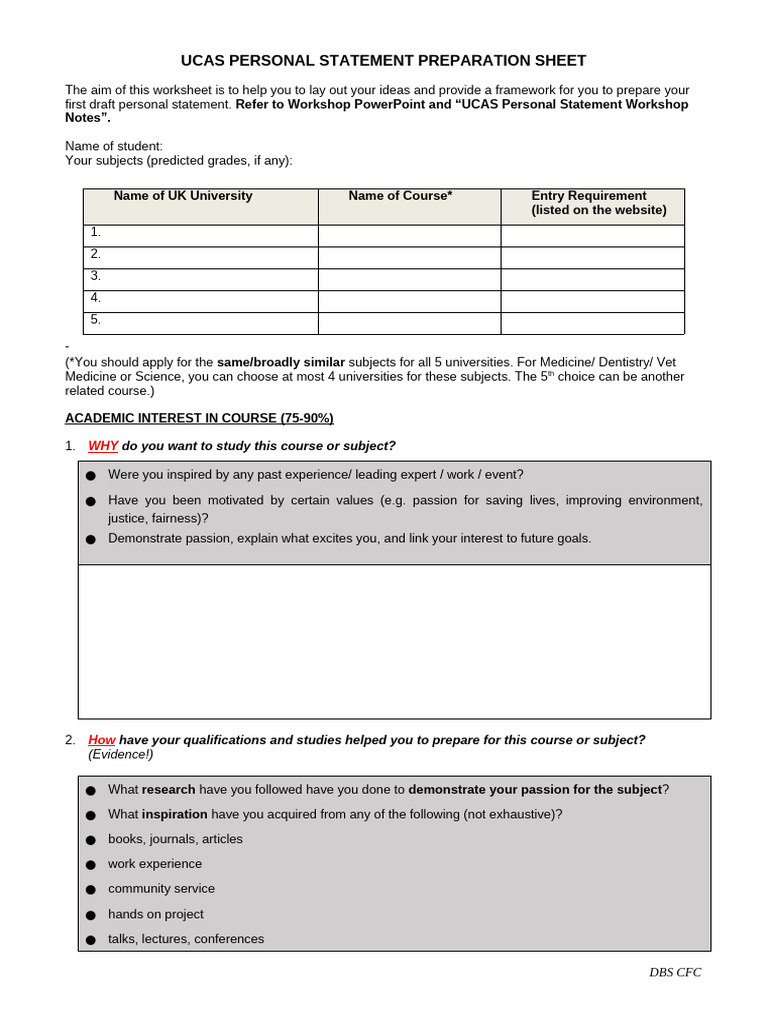 UCAS Personal Statement Worksheet 26-27 | PDF | Vocational Education ...