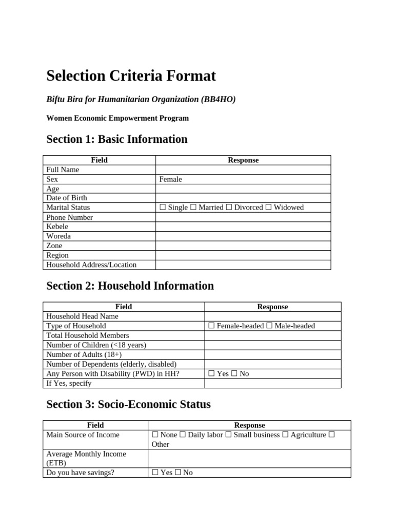 Selection Criteria Format | PDF | Gender | Gender Studies