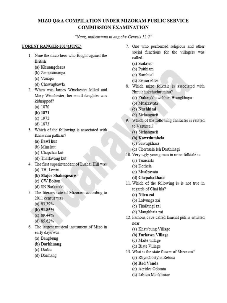 MPSC Mizo Compilation | PDF