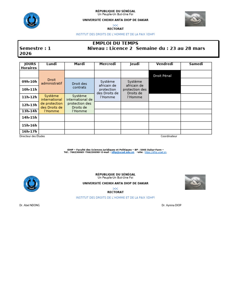 Emploi Du Temps Licence 2 - 2026-1 | PDF