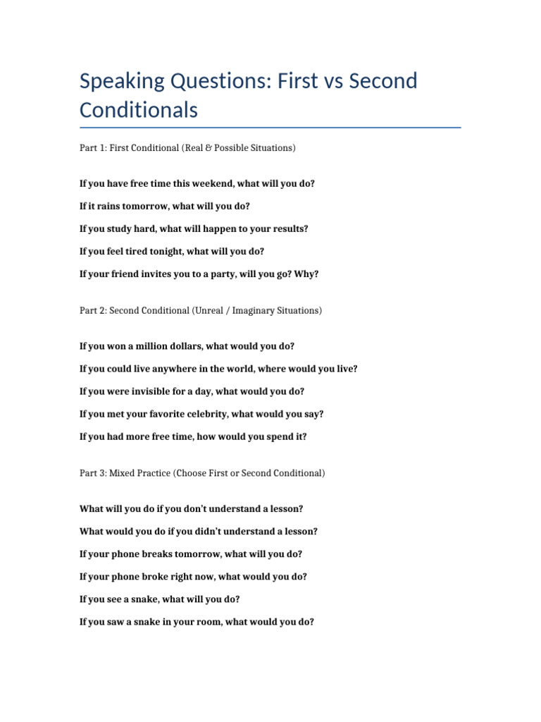 Conditionals Speaking Questions | PDF