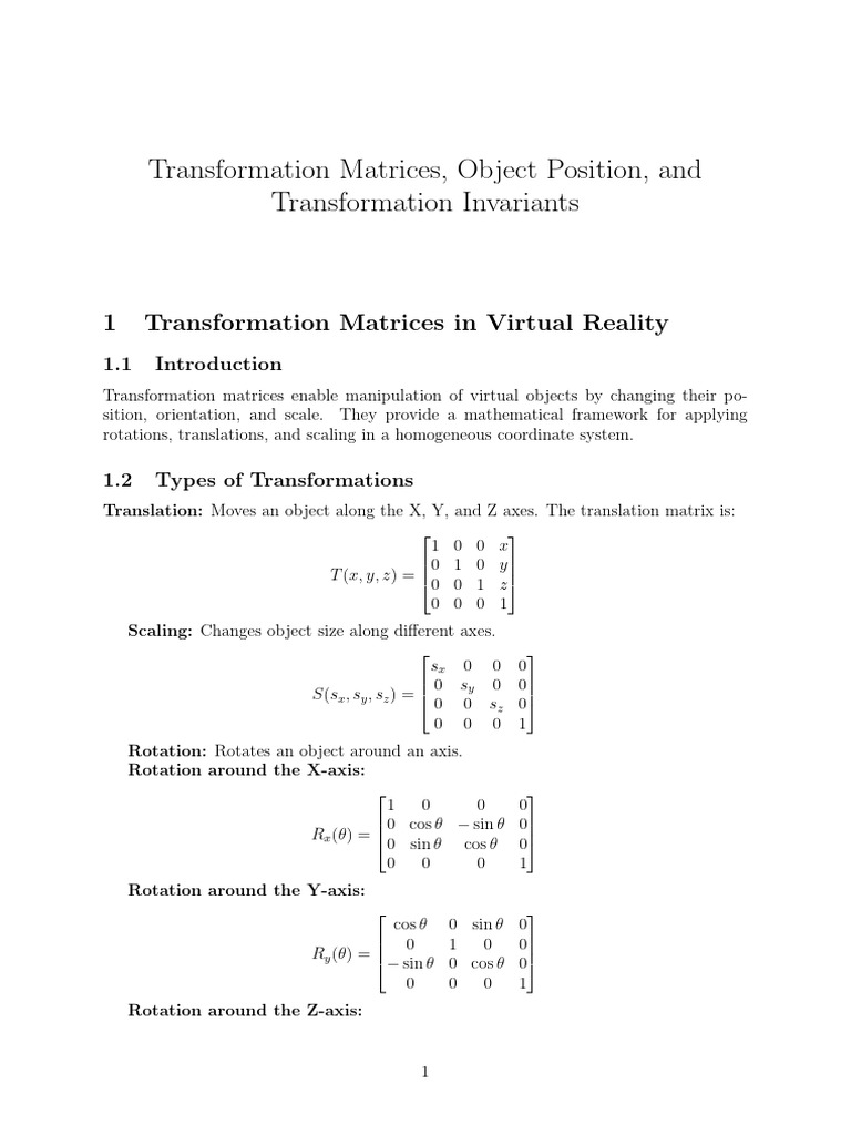 6 ARVR Unit 2 Transformation Matrices Object Position Transformation ...