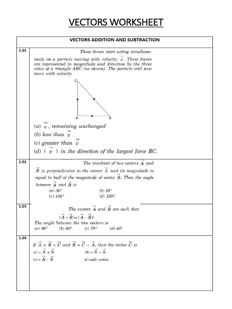 11 Worksheet - Vectors | PDF