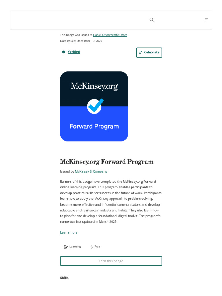 McKinsey.org Forward Program - Credly | PDF