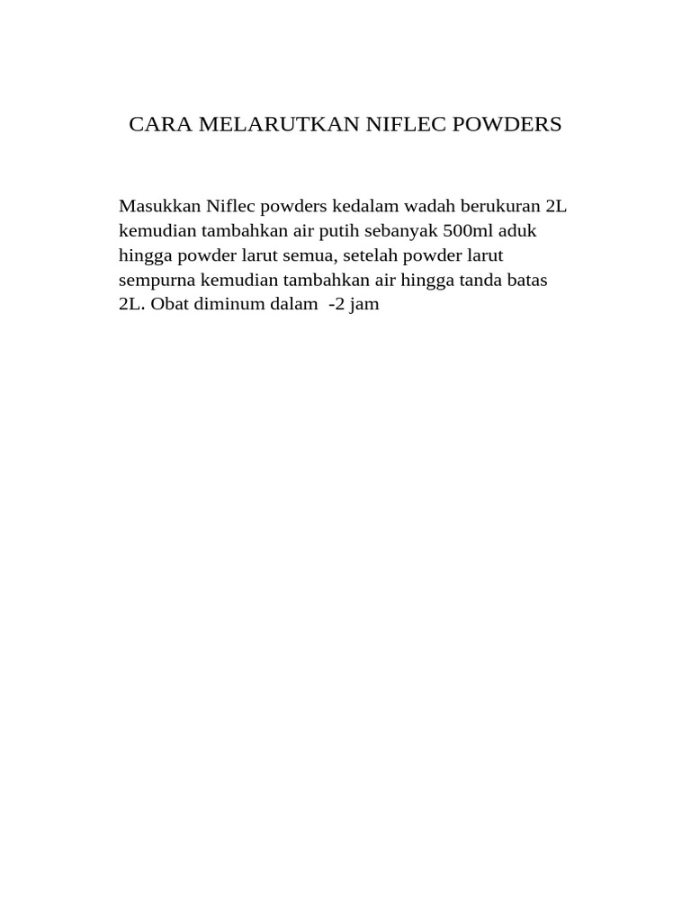 Cara Melarutkan Niflec Powders | PDF