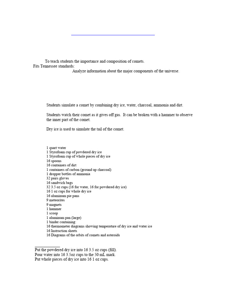 Comets Lesson Plan | PDF | Comet | Solar System
