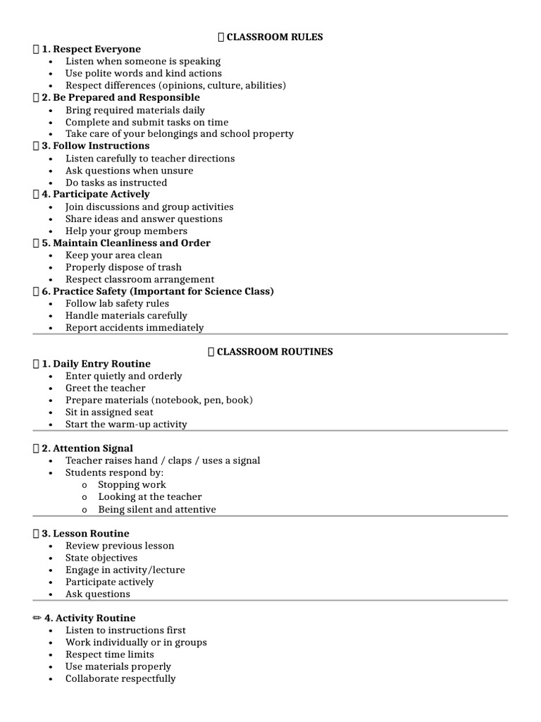 Rules and Routines in Classroom | PDF | Classroom | Teachers
