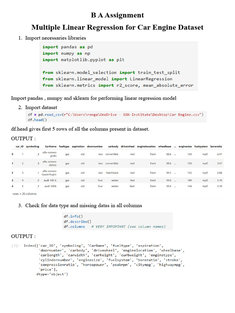 BA Car Engine - Multiple Linear Regression | PDF