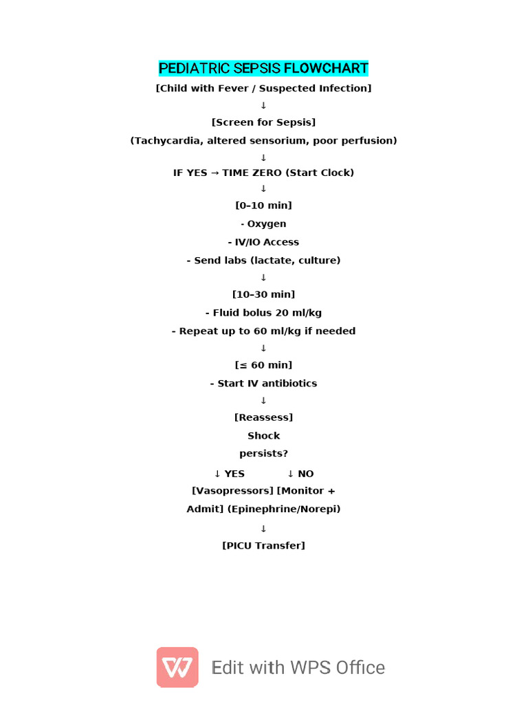 1.pediatric Sepsis Flowchart | PDF | Sepsis | Medical Emergencies