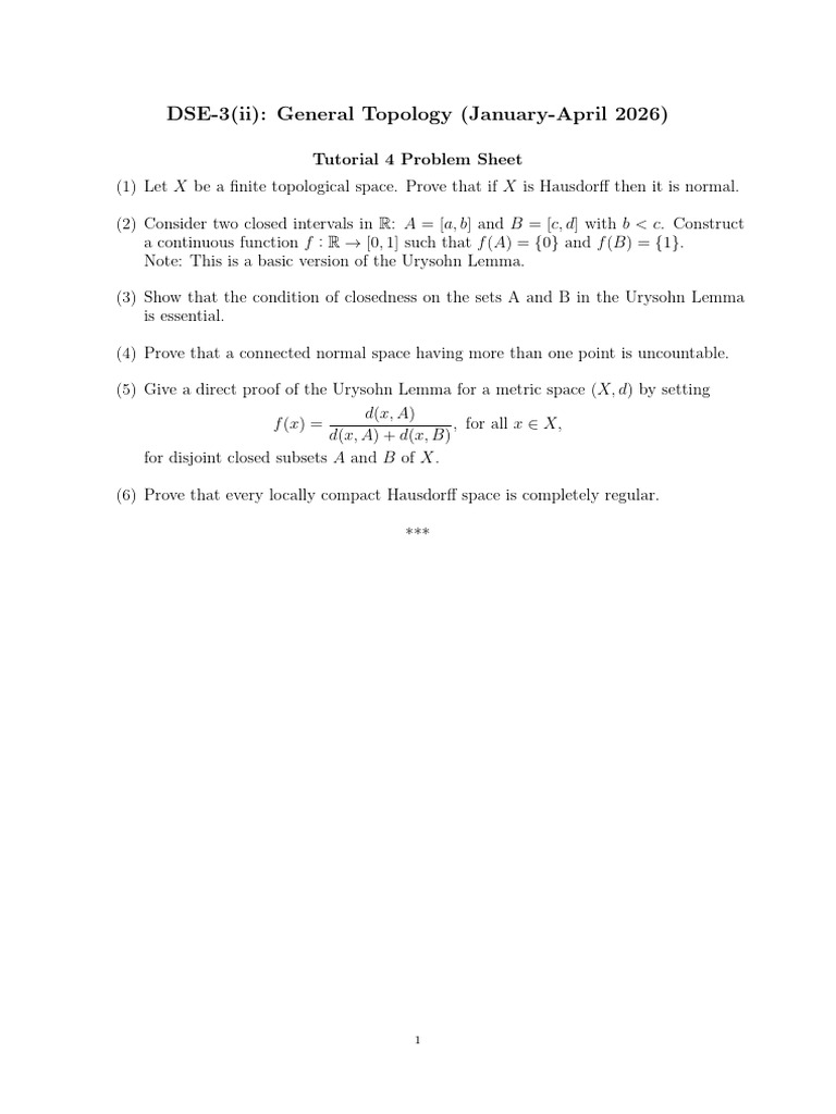 General Topology Tut Sheet 4 | PDF