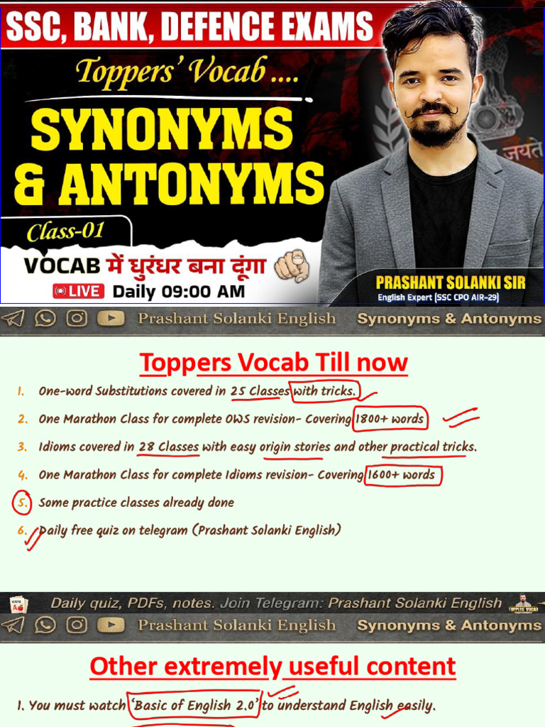 Synonyms-Antonyms Class 01 | PDF | Semantics | Semantic Units