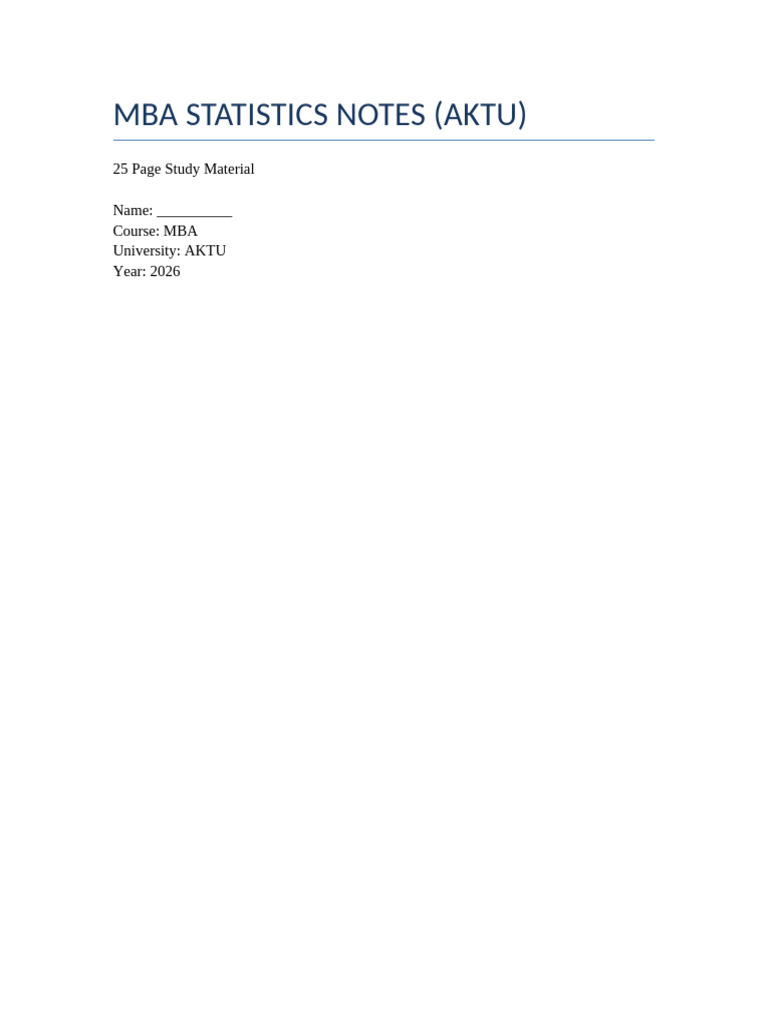 MBA Statistics Notes AKTU | PDF | Statistics | Data Analysis