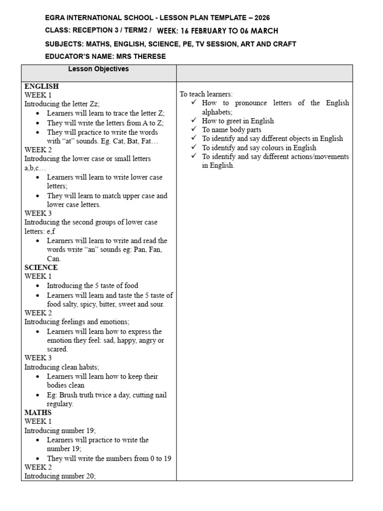Lesson plan RECEPTION 3 OK | PDF | Taste | English Language