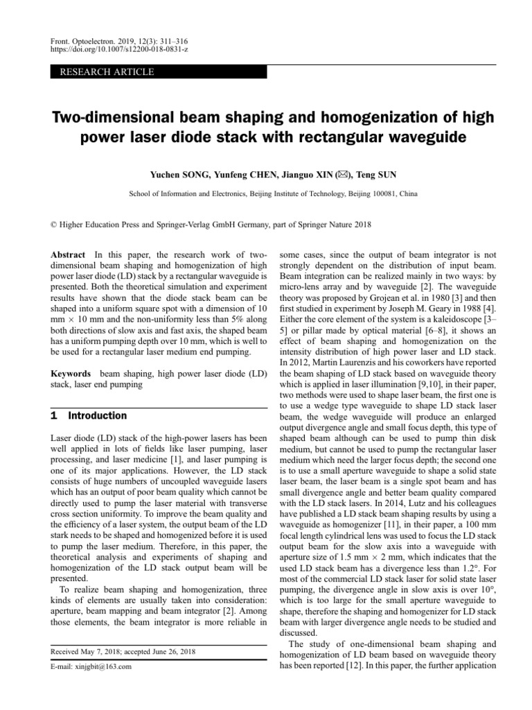 Two-dimensional Beam Shaping and Homogenization of High Power Laser ...