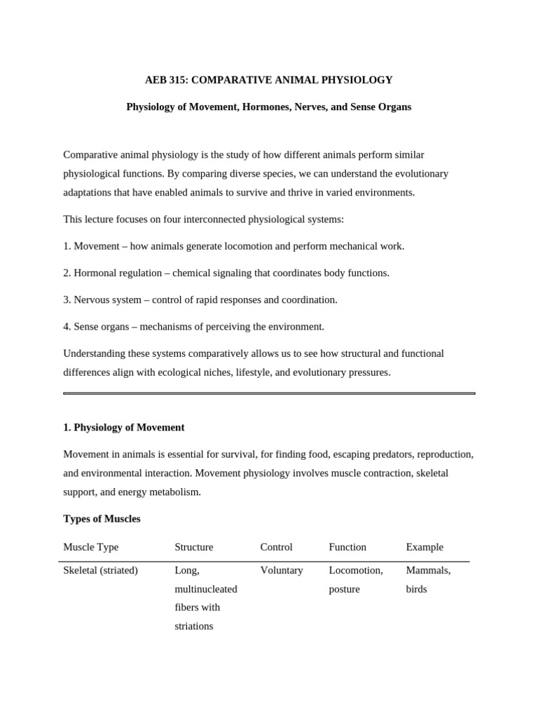Comparative Animal Physiology Notes | PDF | Senses | Muscle Contraction