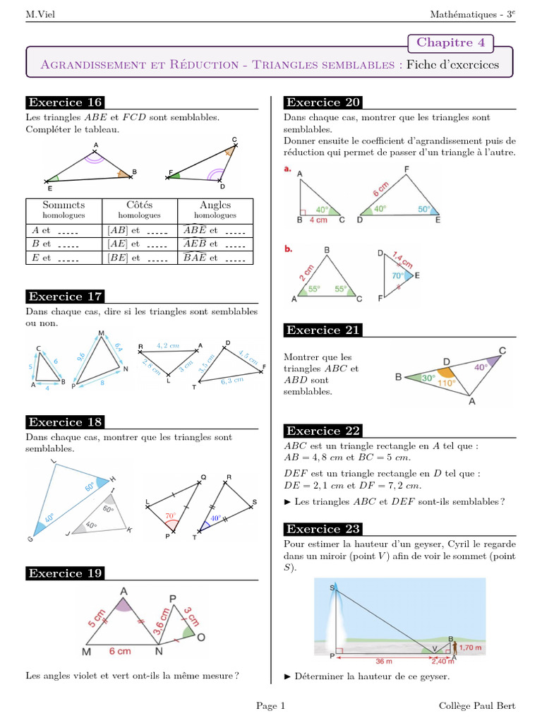 3e ch4 Semblables Exos | PDF | Triangle | Trigonométrie