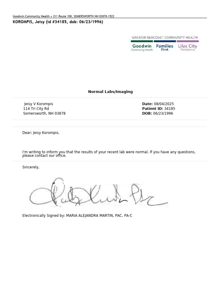 Normal Lab Letter.pdf | PDF