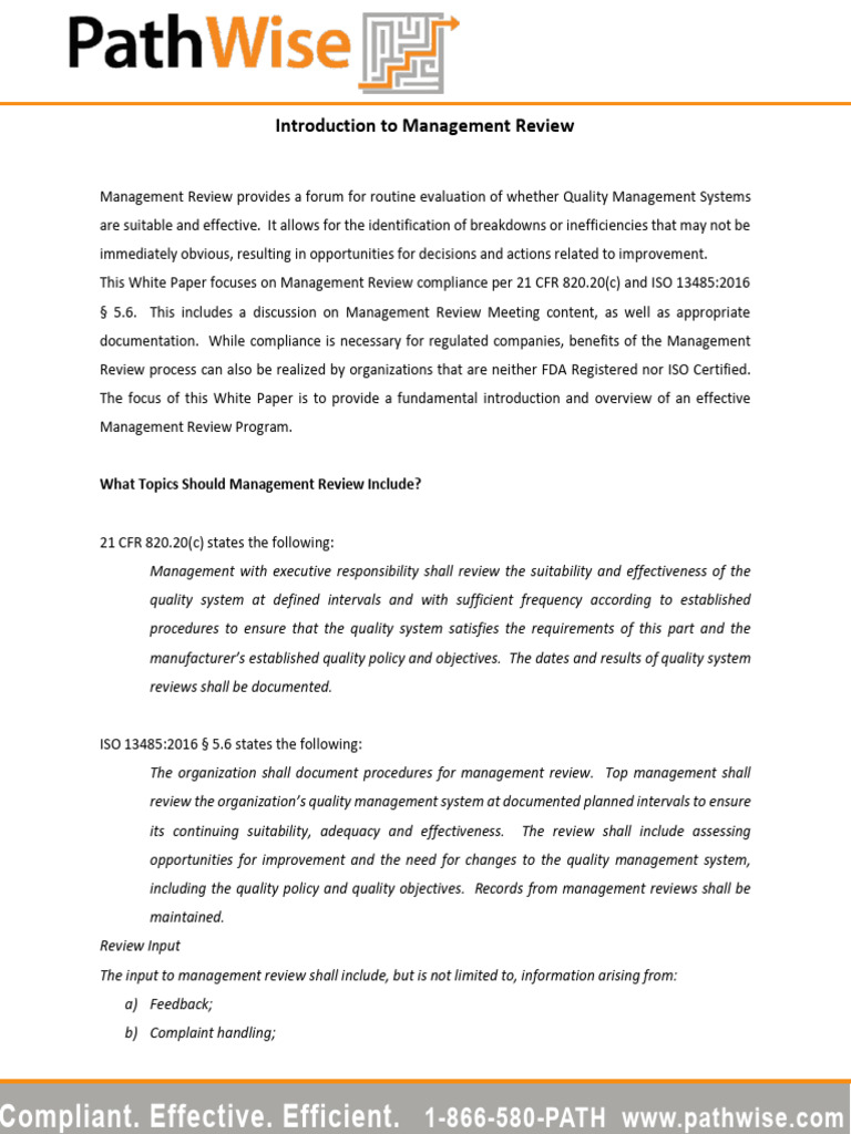 Introduction to Management Review | PDF | Quality Management System ...