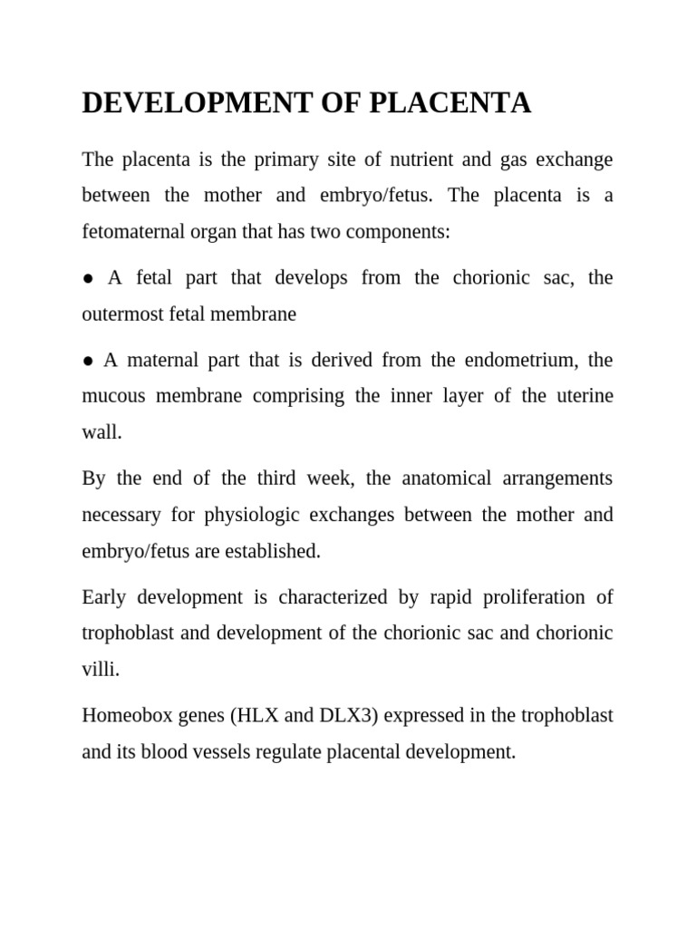 DEVELOPMENT OF PLACENTA | PDF | Placenta | Anatomy