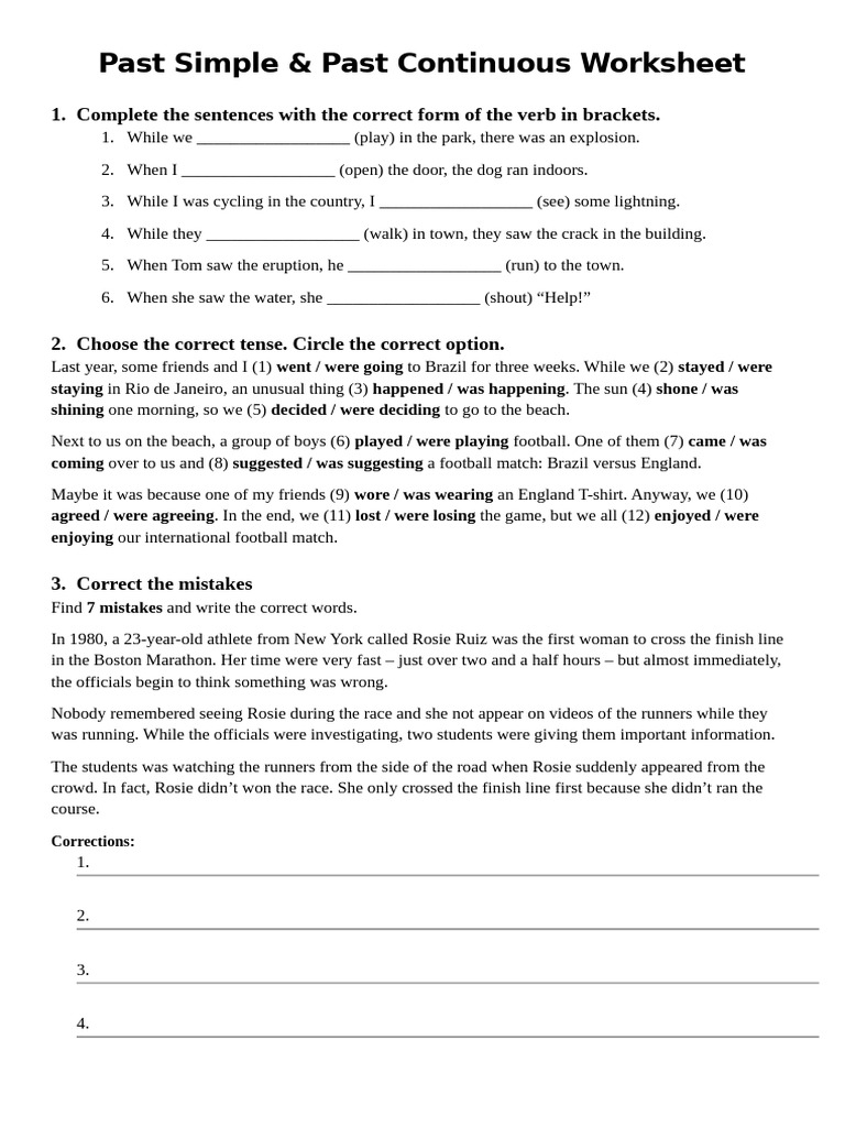Past Simple vs Past Cont Worksheet | PDF