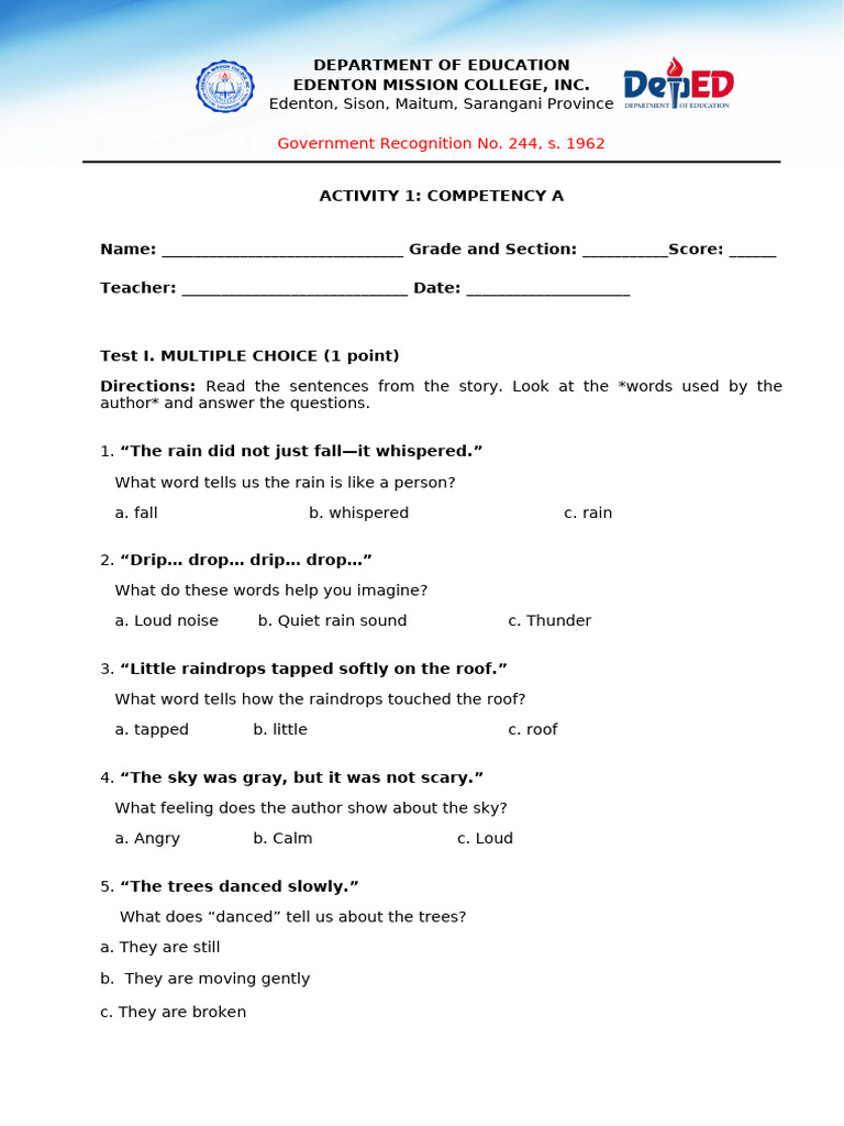 Test Questionnaire Template | PDF