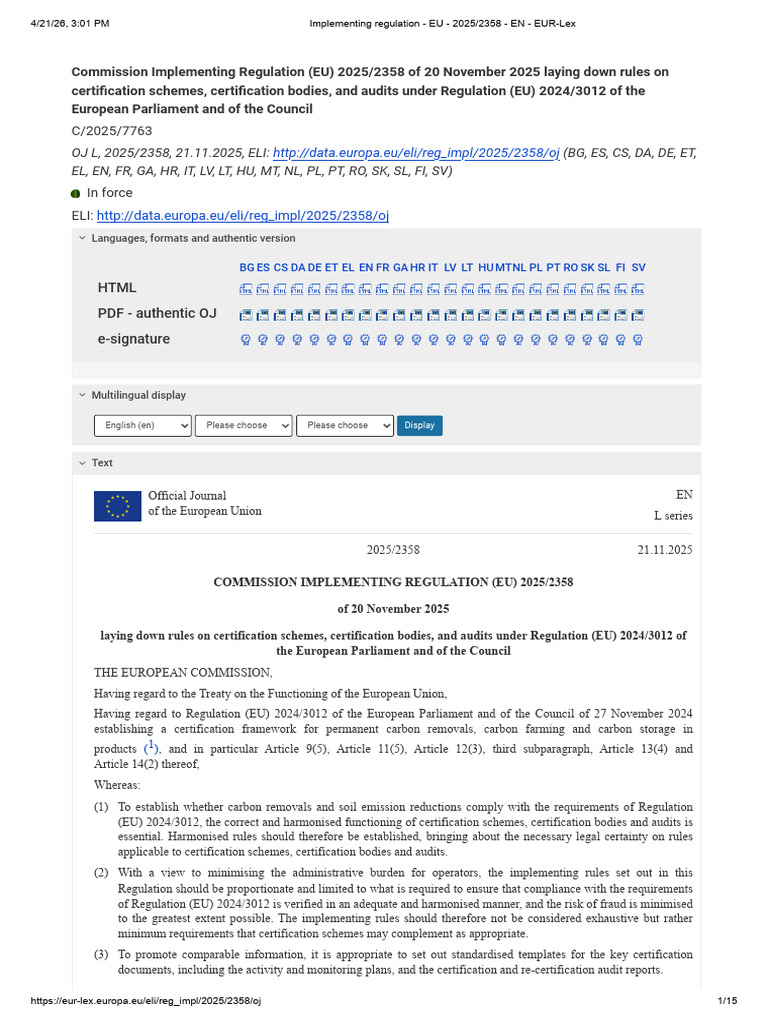 Implementing Regulation - EU - 2025_2358 - En - EUR-Lex | PDF | Audit ...