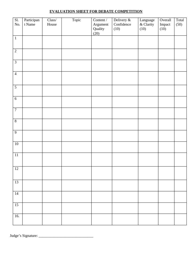 Evaluation Form for Debate | PDF