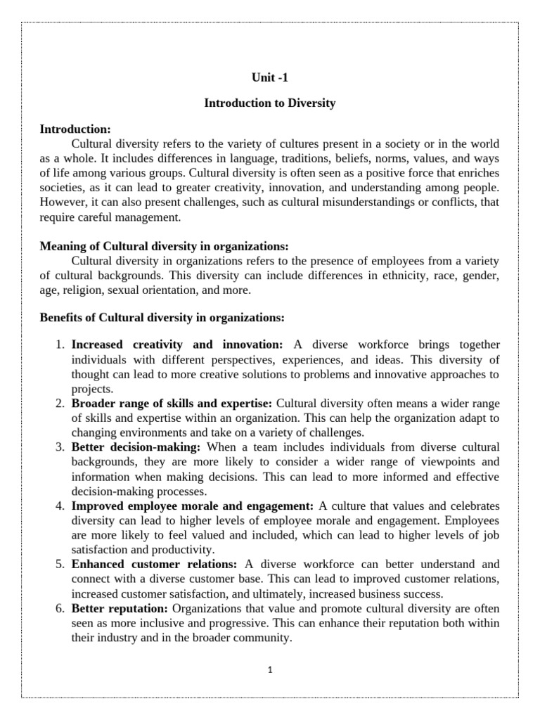 Cultural Diversity Unit-1 | PDF | Diversity (Business) | Social Exclusion