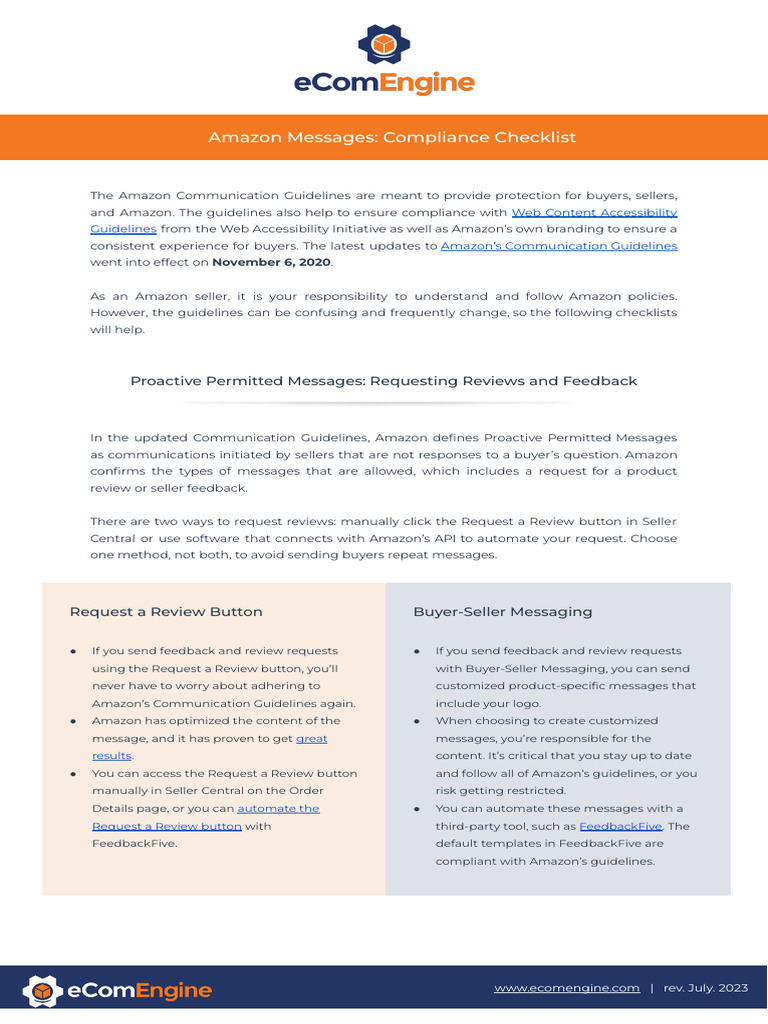 Amazon Messages Compliance Checklist | PDF | Computing | Cyberspace