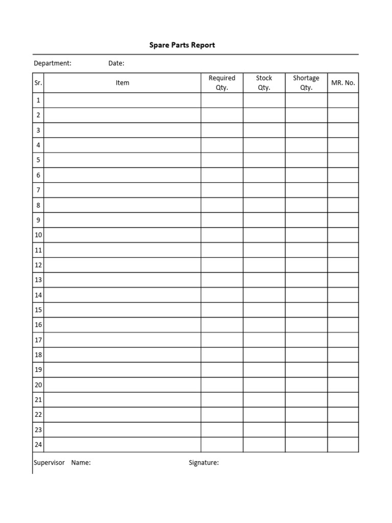 Spare Parts Form | PDF
