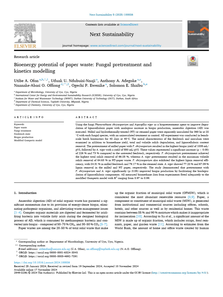 Bioenergy Potential of Paper Waste Fungal Pretreatment a 2025 Next ...