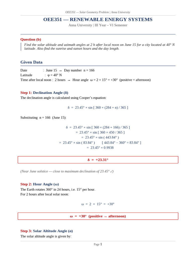 Solar Geometry Solution | PDF | Astronomy | Sun